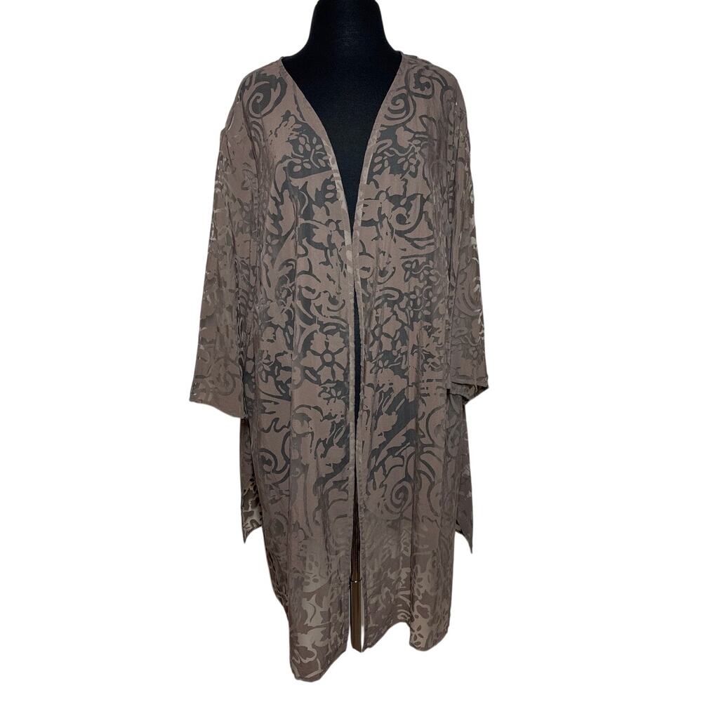 Selection by Ulla Popken Burnout Floral Sheer Lace Duster Jacket Topper 28/30